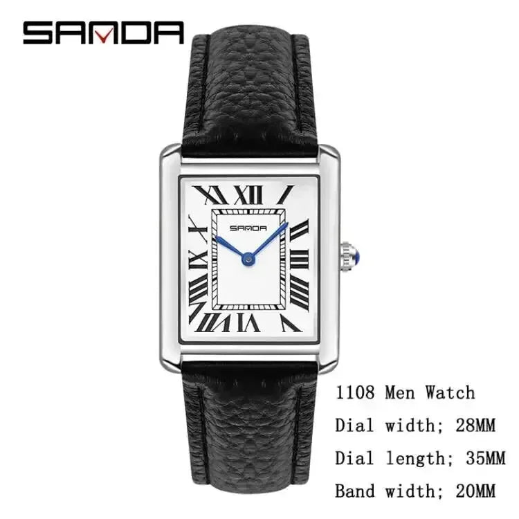 SANDA 9031/1108 Luxury Couple Quartz Watches for Men & Women, Waterproof Sport Casual Watch, Scratch Resistant Leather Strap - Sun Studio