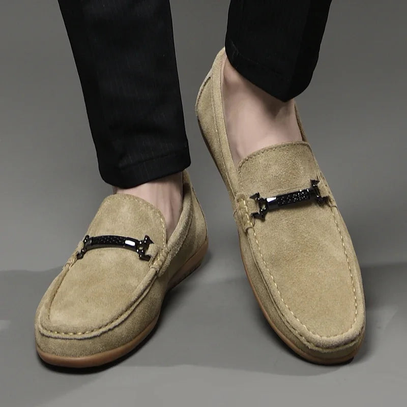 Fashion Brand Men's Spring Suede Casual Leather Shoes Bean Shoes New Outdoor Men's Comfortable Soft Soled Non Slip Driving Shoes - Sun Studio