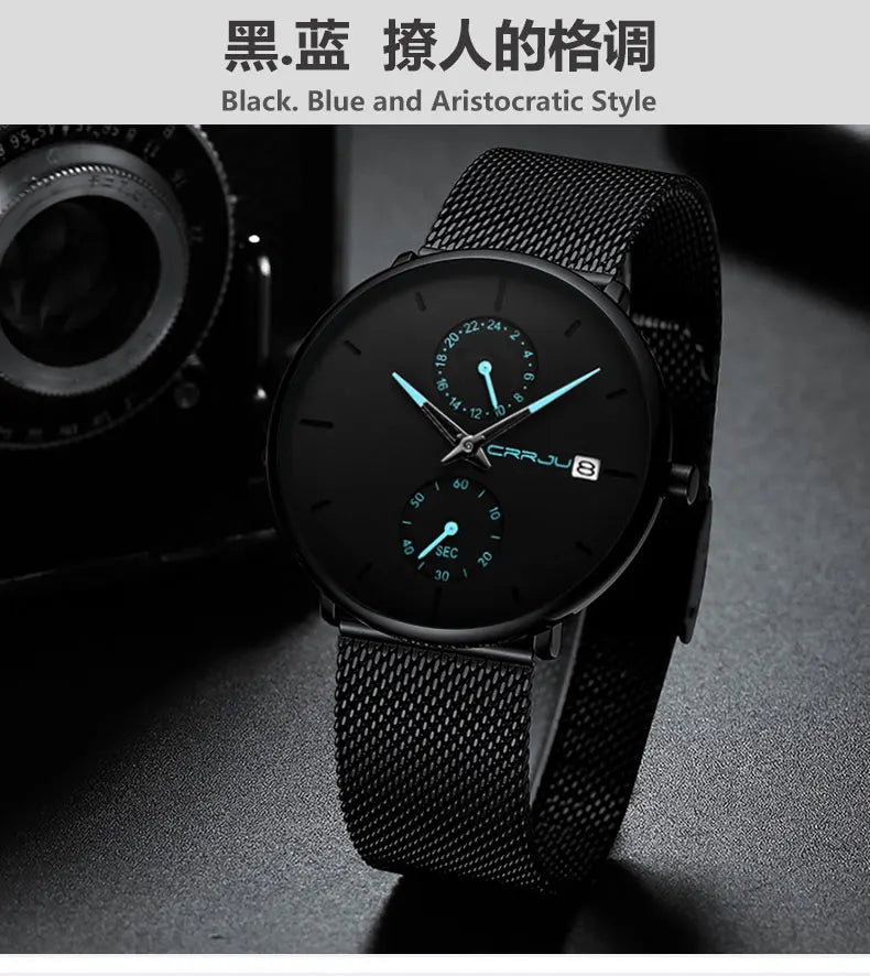 Men Watches Luxury Brand Date Calendar Watches Men Stainless Steel Mesh Watch For Mens Casual Quartz Watch Relogio Masculino Hot - Sun Studio