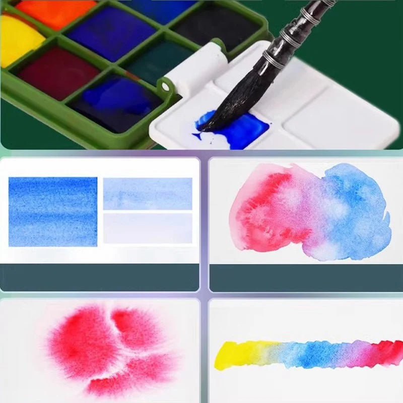 MAIRTINI Travel Watercolor Paint Set 9 Colors 100% Cotton Paper Mini Solid Water Color Paint With Palette Painting Supplies - Sun Studio