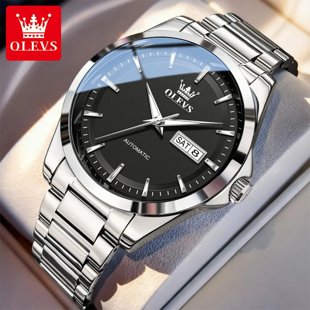 OLEVS 7090 Luxury Men's Watches Original Brand Automatic Mechanical Watches For Man Steel Strap Simple Business Men's Wristwatch - Sun Studio