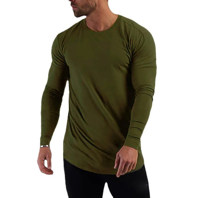 Plain Gym Fitness Bodybuilding Sport T-shirts Mens Casual Long Sleeve Cotton Shirts Cotton Breathable Workout Autumn Clothing - Sun Studio