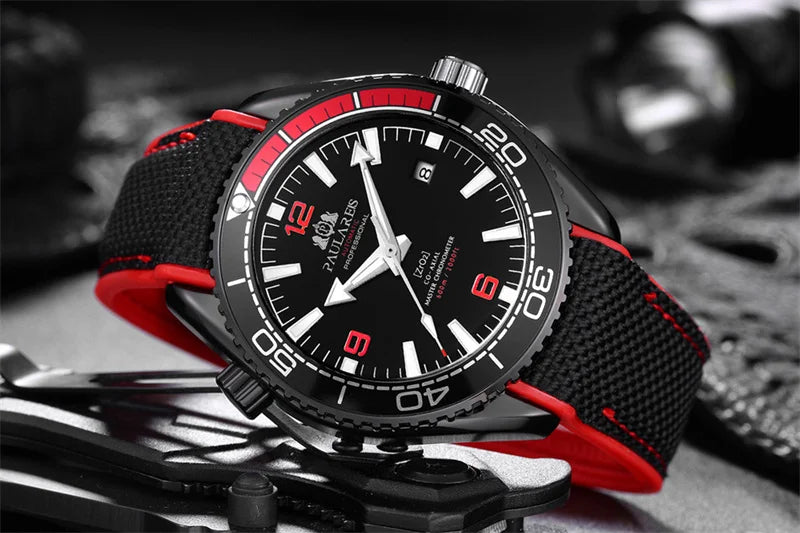 Luxury Automatic Mens Watch High Quality Mechanical Self Wind Movement Rubber Strap Waterproof Luminous Calendar Mens Watches - Sun Studio