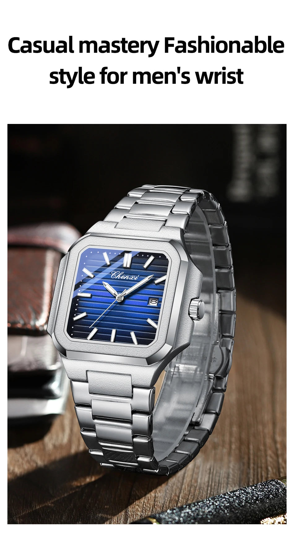 2025 New Man Watches Luxury Fashion Square Men's Quartz Watch Calendar Luminous Waterproof Stainless Steel High Quality Clock - Sun Studio