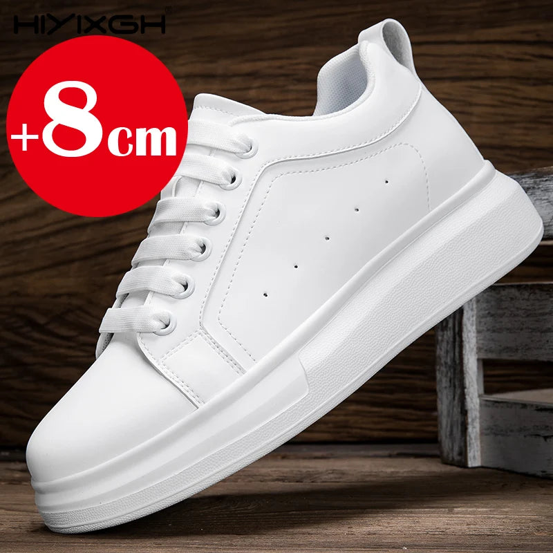 New men's leather elevator shoes 6 cm 8 cm invisible height increase white black sneakers leather height increase casual shoes - Sun Studio