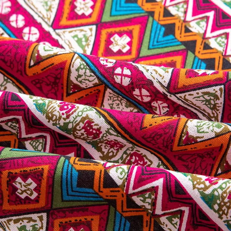 Bohemian Fabric Ethnic Vintage Retro Boho Printed Cotton Linen Home Decor Upholstery Textile