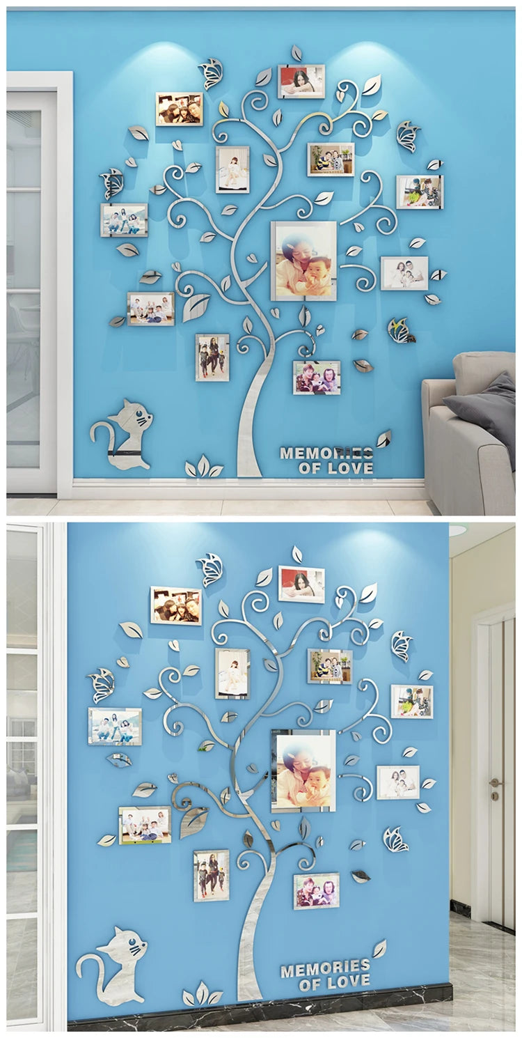 3D Acrylic Sticker Tree  Mirror Wall Decals DIY Photo Frame Family Photo for Living Room Art Home Decor picture frames wall - Sun Studio