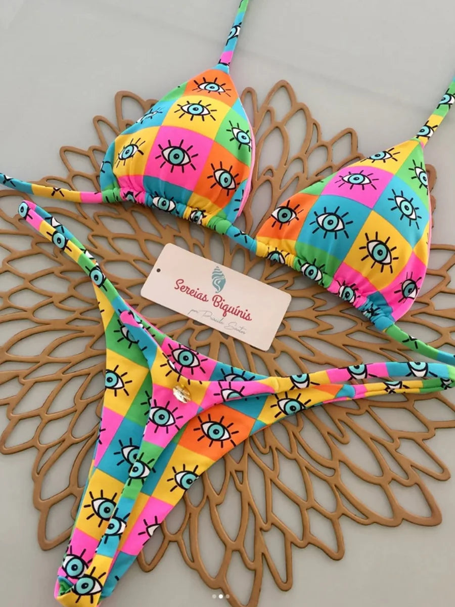 2026 Women's Bikini Swimsuit Women's Split Solid Color Lace-up Sexy Swimsuit 2-piece Set Micro Swimwear - Sun Studio