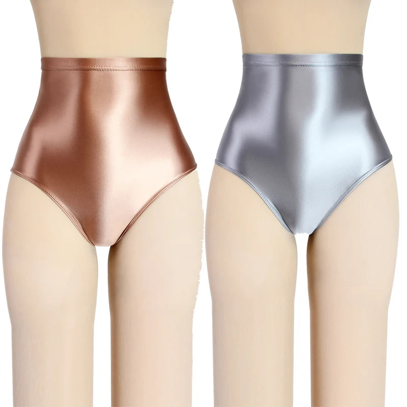 Sexy MEN gloss underwear Briefs Bikini Bottoms with Buttocks Silky Oily swimsuit big size super High Waist Tights Underpants - Sun Studio
