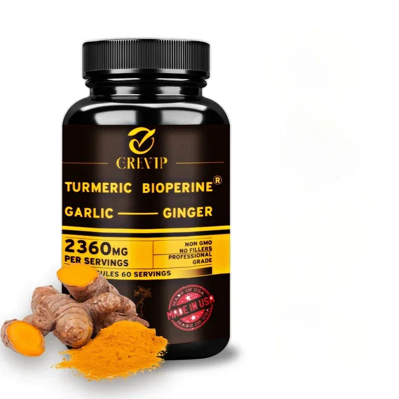 4-in-1 Turmeric Ginger Supplement - with Garlic Curcumin Black Pepper - Joints, Immune Support, Improves Digestion Supplement - Sun Studio
