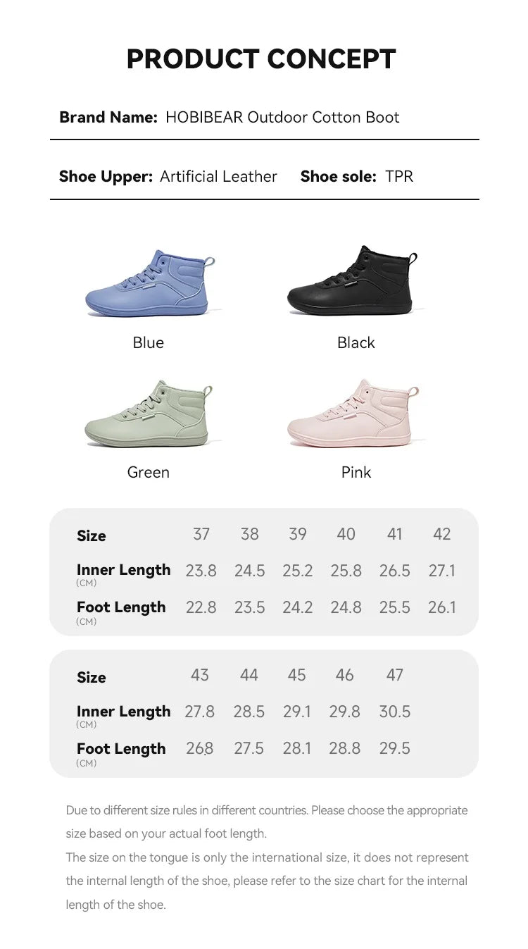 HOBIBEAR Unisex Winter Barefoot Shoes Womens Men Wide Toe Box Faux Fur Lined Ankle Sneakers Artificial Leather Lace Up Shoes - Sun Studio