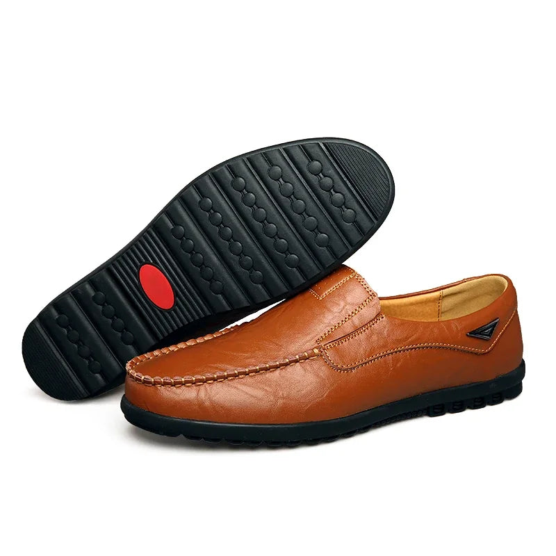 Leather Men Casual Shoes Breathable Soft Mens Loafers Italian Brand Moccasins Slip on Black Driving Shoes Plus Size 37-47 - Sun Studio