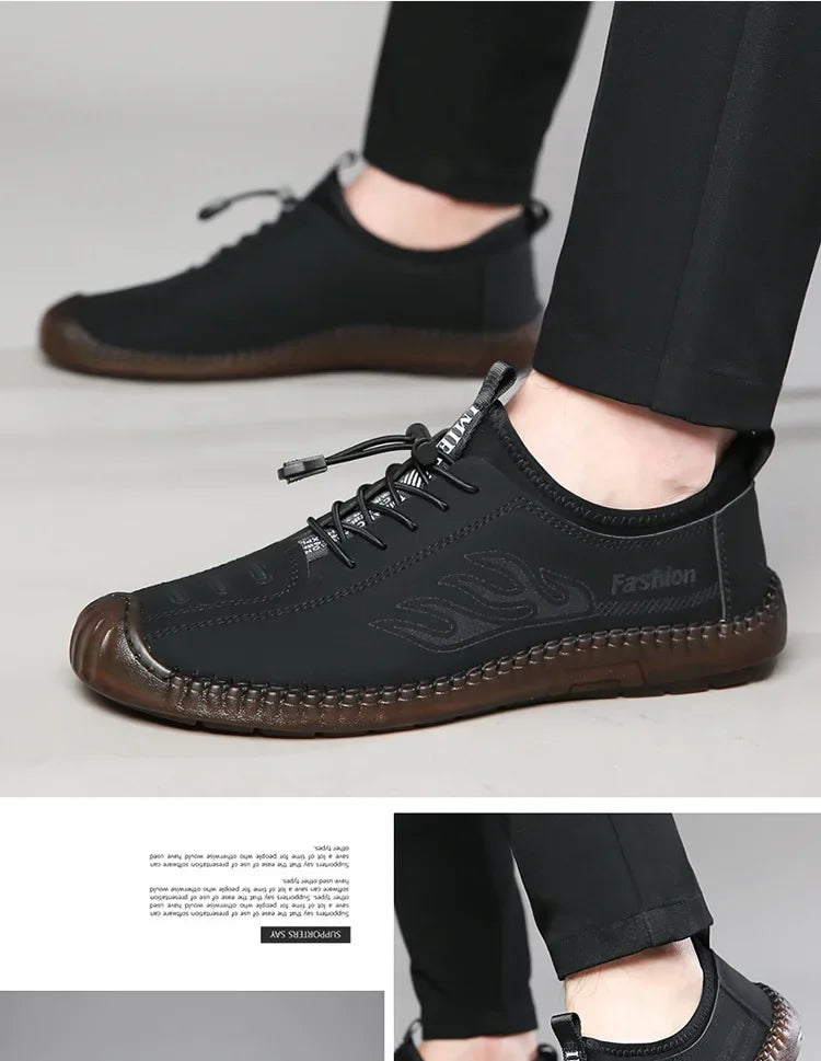 Men's Casual Slip-On Soft Bottom Breathable Beans Shoes Fashionable Spring Autumn Wear Resistant Microfiber Leather Shoes - Sun Studio