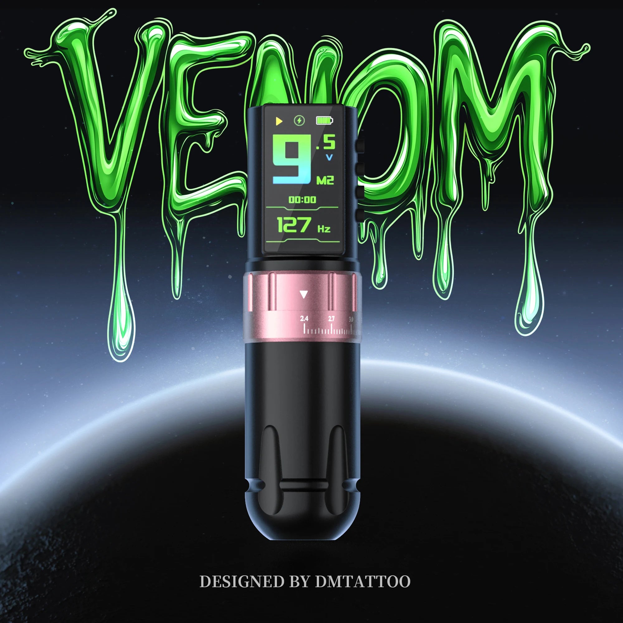 DM Venom Wireless Adjustable Stroke Tattoo Machine Adjustable Stroke 2.4-4.2mm With 2300mAh Powerful Color Screen Battery - Sun Studio