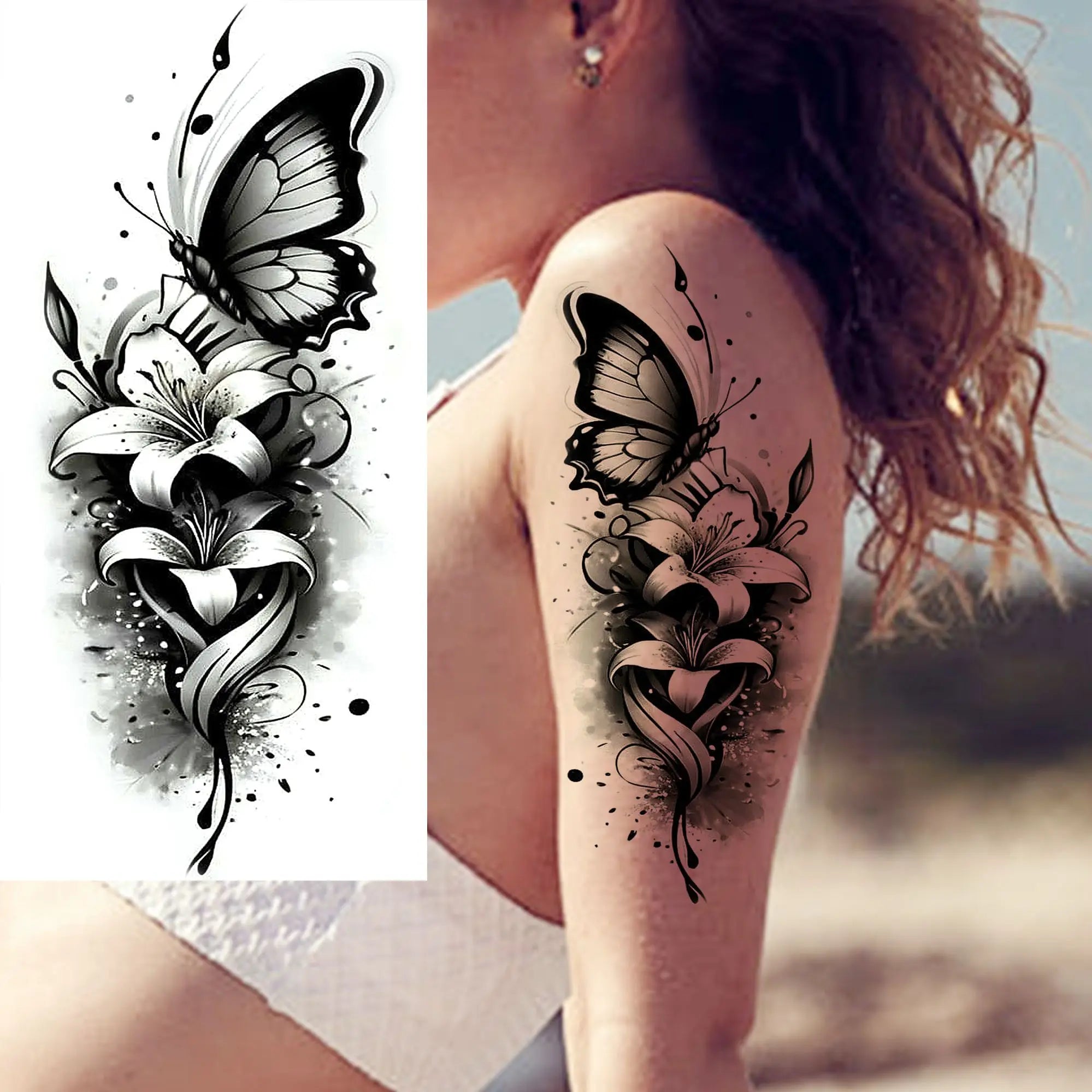 1 Blatt Schönes Schildkröte mit Blumen Temporäre Tattoos Elefant Löwe Tattoos Wasserdicht Realistische Tiere Fake Tattoos Aufkleber