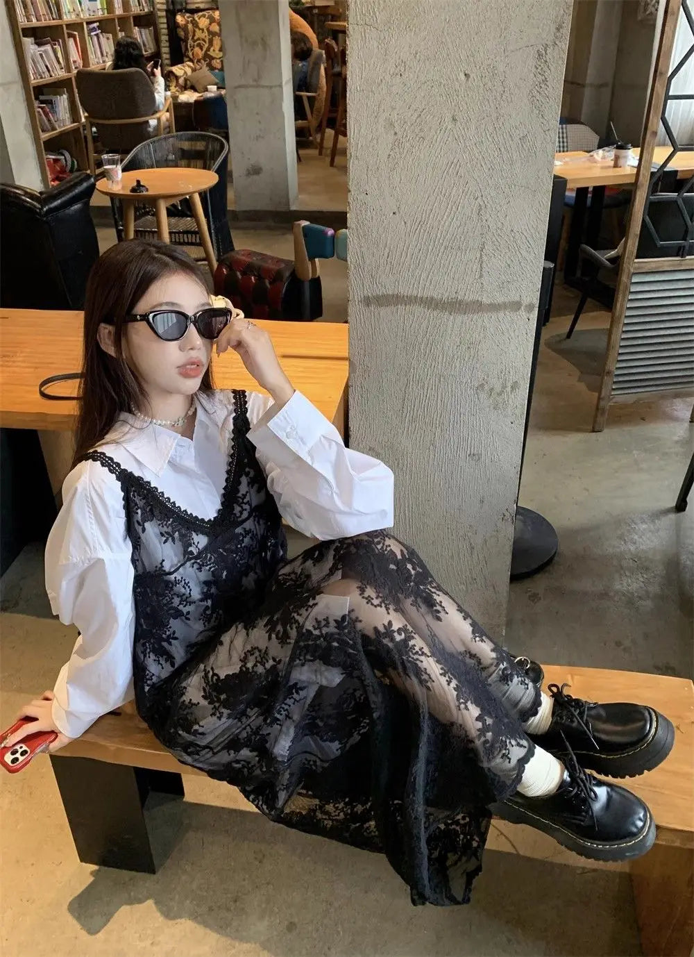 Solid Dresses Women Summer Girls Embroidery Lace Designed Korean Style Layering Streetwear Prevalent Attractive Leisure Trendy - Sun Studio