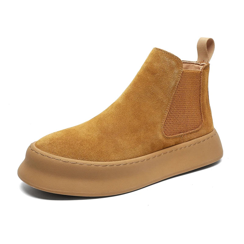Fashion Brand Men Genuine Leather Mid Top Boots with British Style Autumn Winter Men Anti Slip and Wear-resistant Chelsea Boots