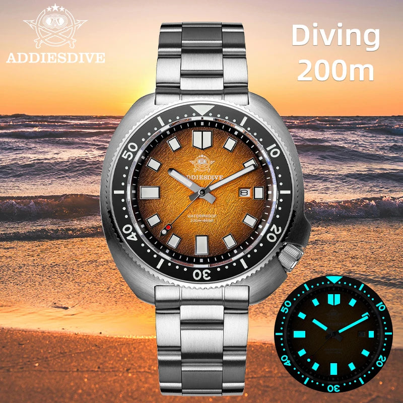 ADDIESDIVE Watch For Man AD2511 Sapphire Glass Window Display BGW9 Luminous 200M waterproof 316L Stainless Steel Quartz Watches - Sun Studio