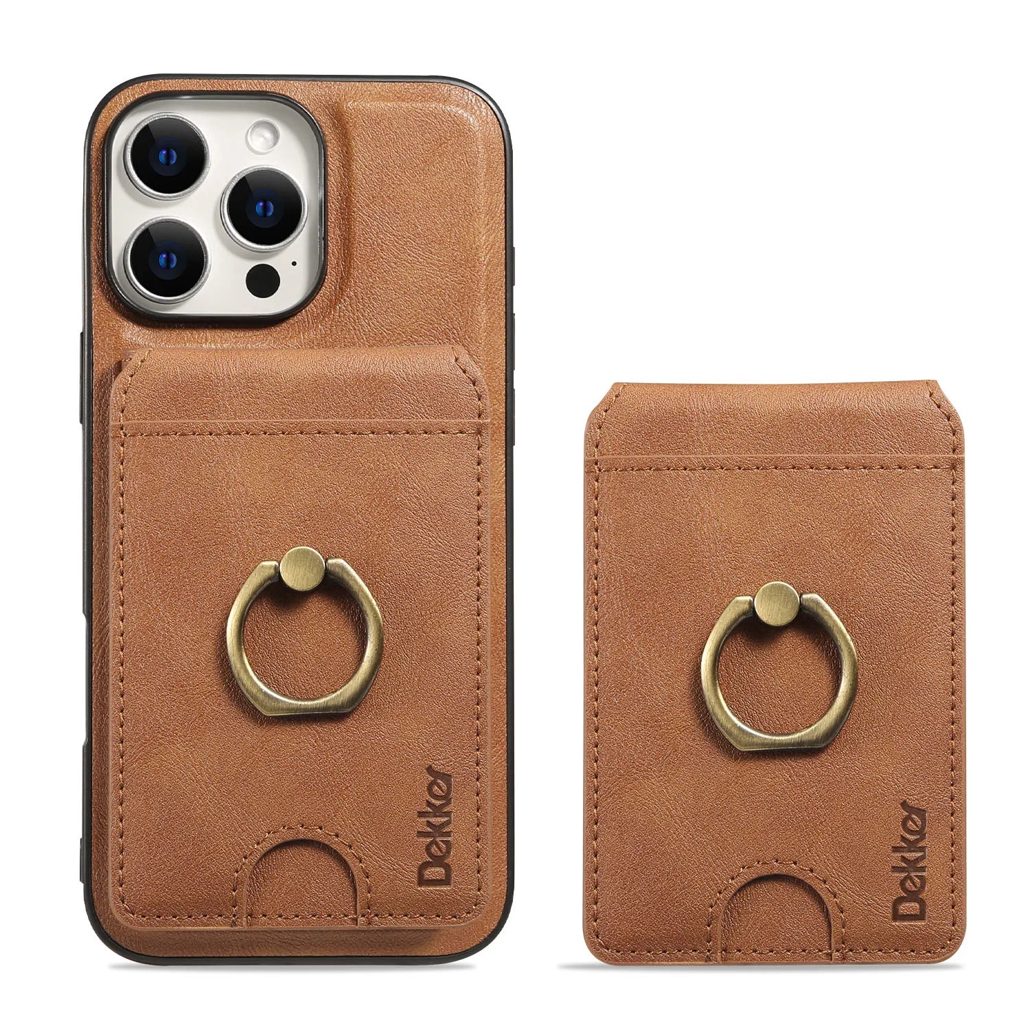 2 in 1 Detachable Vertical Cards Solt Ring Holder Wallet Leather Case For iPhone 16 Pro Max 15 Plus 14 13 12 Magnetic Bag Cover - Sun Studio