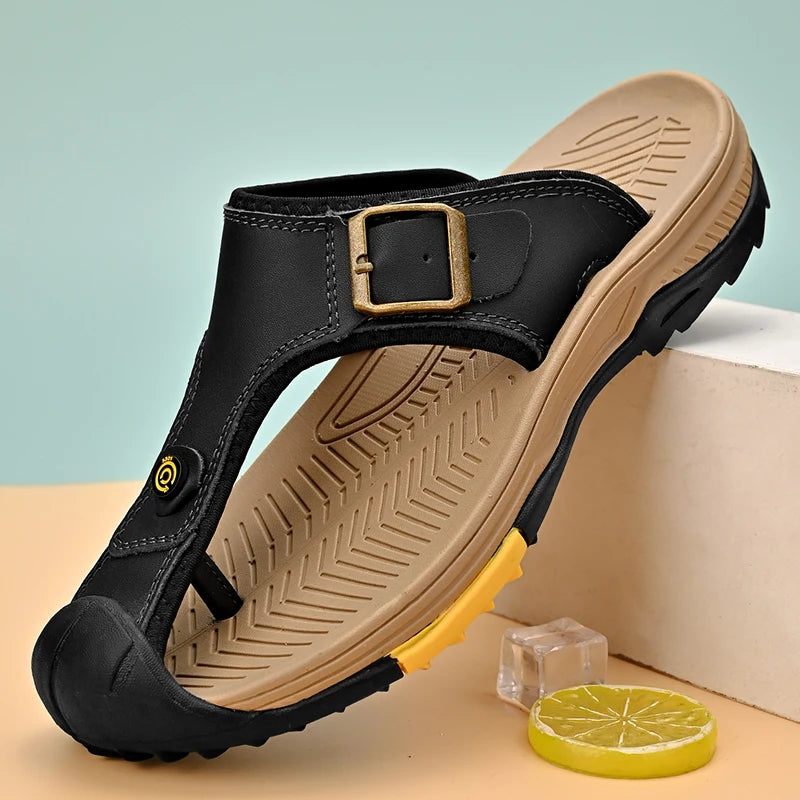 Genuine Leather Sandals Men Breathable Summer Shoes Man Waterproof Outdoor Men Sandals Antiskid Beach Sandals Footwear - Sun Studio