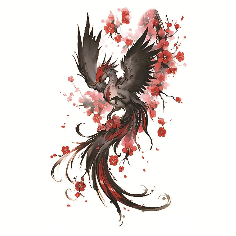 Waterproof Temporary Tattoo Sticker Phoenix Flash Tattoos For Women Men Colorful Phoenix Body Art Fake Tatoo Flower Arms Tattoo - Sun Studio