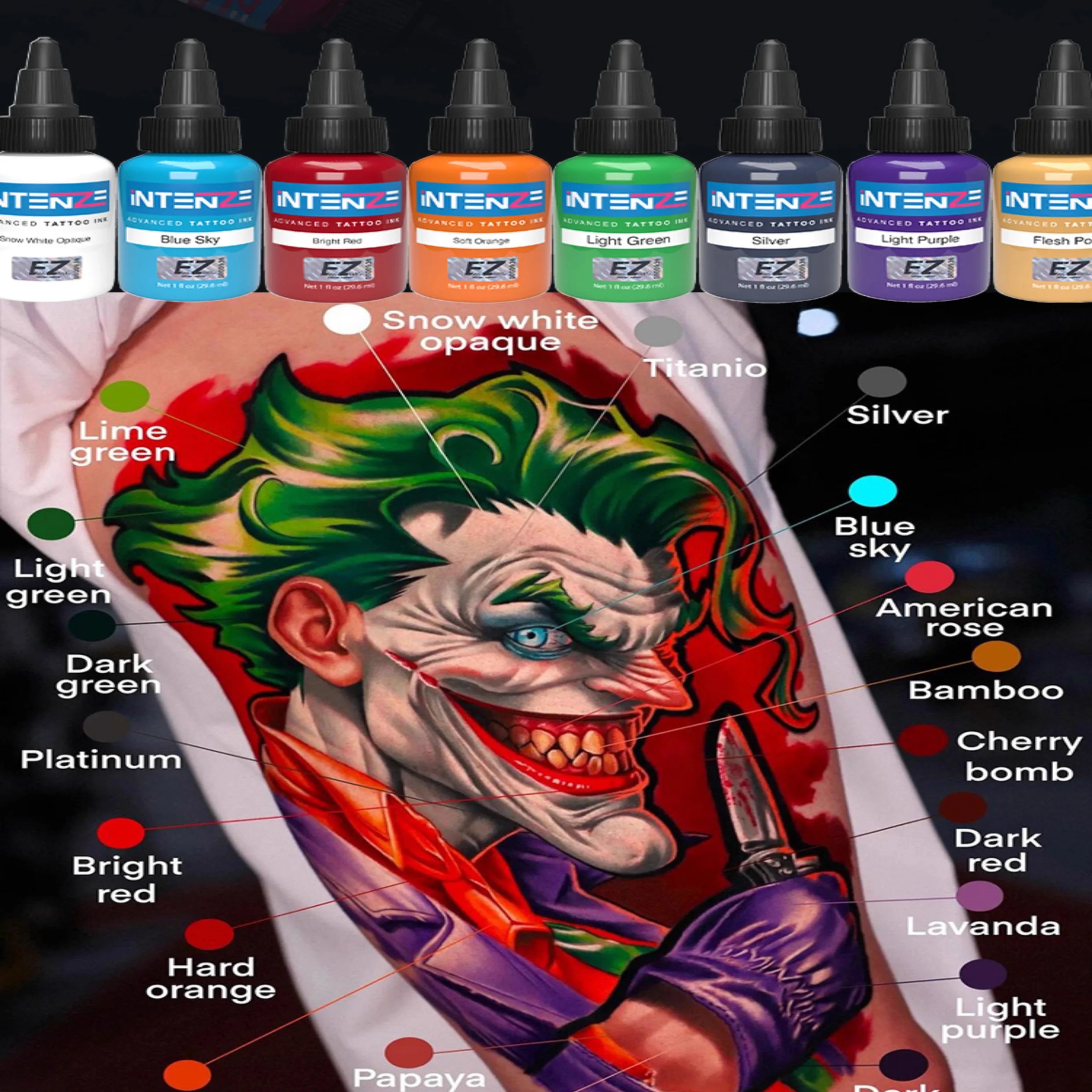 1oz INTENZE Tattoo Permanent Tattoo Pigment Permanent Body Art Tattoo Supply Professional Quality Semi-Permanent Skin Supply - Sun Studio