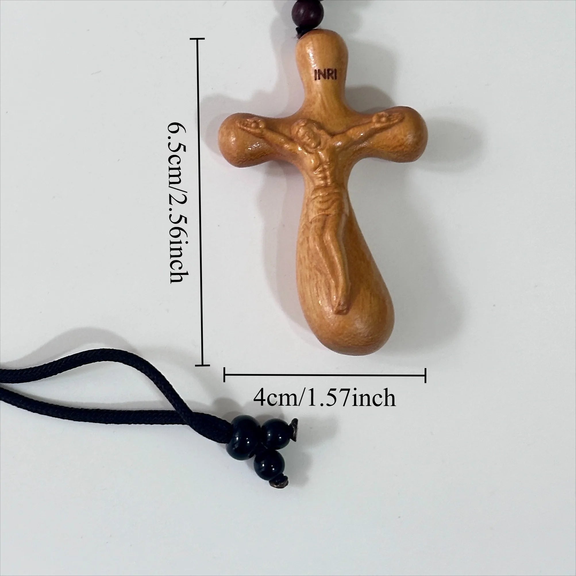 High-End Wooden Car Pendant, Creative Water Drop Shaped Cross Design, Handcrafted Real Wood Ornament for Vehicles & Home Decor - Sun Studio
