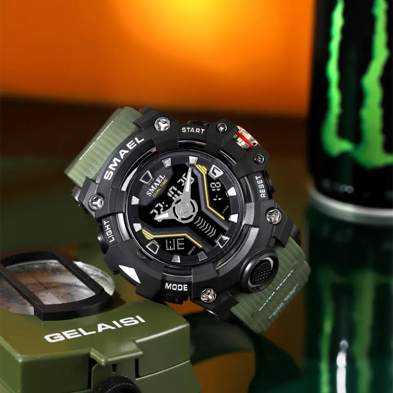 New SMAEL Sport Watch for Man Dual Time Watch for Men Shock Resistant Led Light Watch Military 8075 Quality Mens Sports Watches - Sun Studio