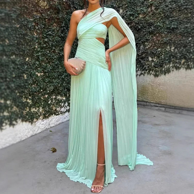 Elegant Hollow Out Ribbon Long Party Dress Women Pleated Spliced Sleeveless Backless Dresses 2025 Summer Lady Beach Holiday Robe - Sun Studio