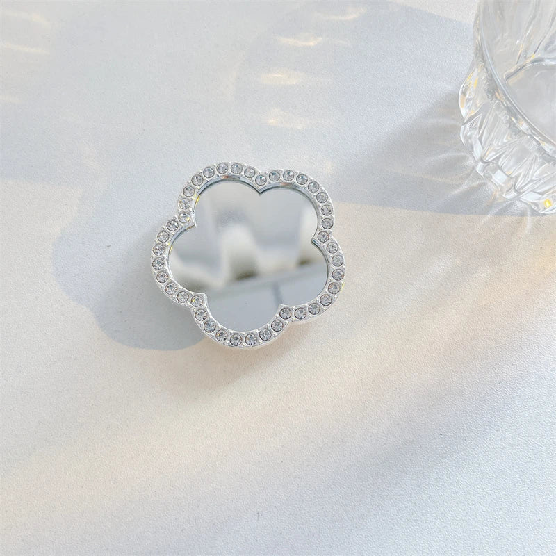Korean Cute Heart Flower Mirror Griptok Bracket For iPhone 15 14 Samsung Universal Phone Accessories Phone Holder Grip Tok Stand - Sun Studio