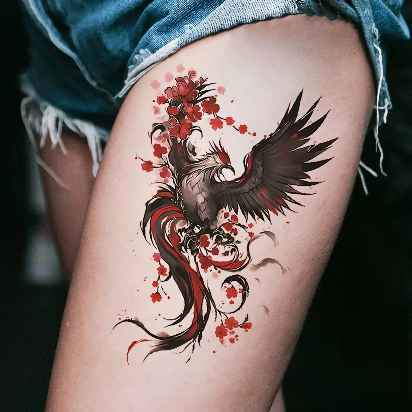 Waterproof Temporary Tattoo Sticker Phoenix Flash Tattoos For Women Men Colorful Phoenix Body Art Fake Tatoo Flower Arms Tattoo - Sun Studio