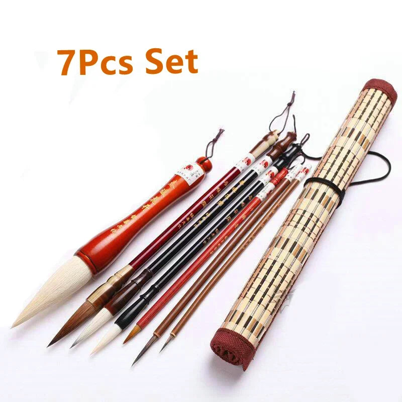 7/11Pcs Chinese Calligraphy Brush Set Kanji Japanese Sumi Painting Drawing Artist Writing Brushes With Roll-up Bamboo Pen Bag