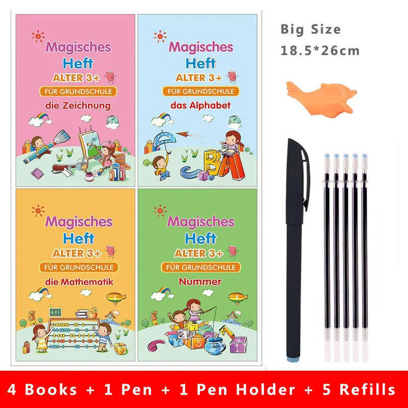 Big Size 18.5*26cm German Magic Practice Copybook Pen Preschools Kids Calligraphy Children Reusable Deutsch Writing Book - Sun Studio