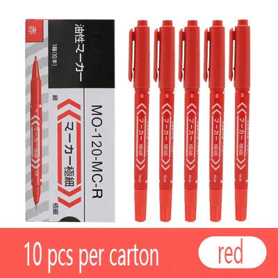 10pcs Wholesale Twin Tip Permanent Marker Pen Fine Point Waterproof Ink Thin Nib Crude Nib Black/Blue/Red Ink 0.5-1mm Fine Color - Sun Studio