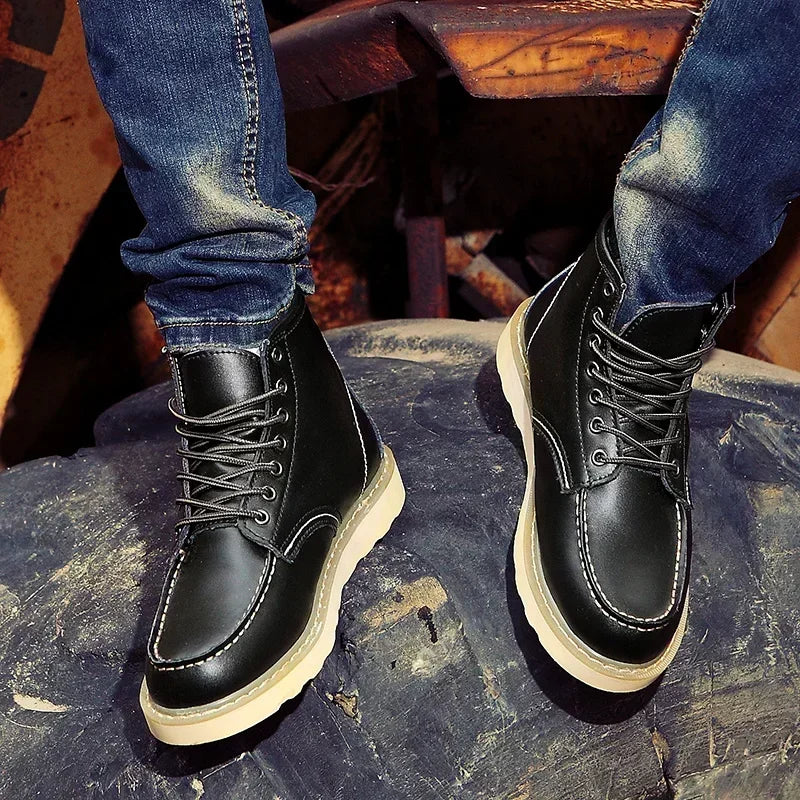 Winter Leather Men Boots Warm Mens Snow Boots with Fur Waterproof Handmade Male Ankle Boots No-slip High Top Male Work Shoes - Sun Studio
