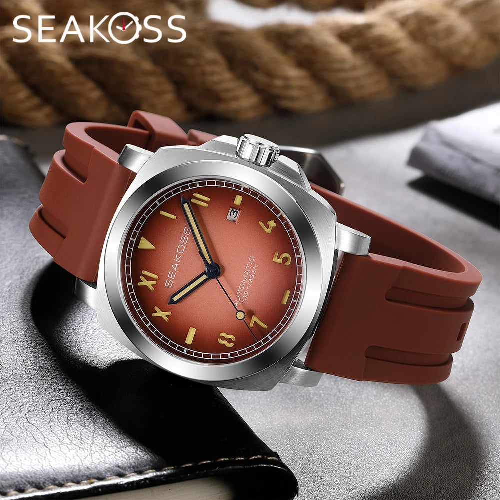 SEAKOSS Super Luminous Diving Automatic Mechanical Watches Men's 10ATM with Seagull st1612 Movement Calendar Sapphire Wristwatch - Sun Studio