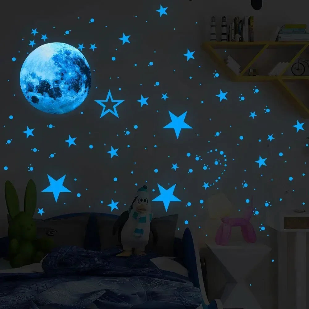 Colorful Moon Luminous Wall Stickers For Kids Room Bedroom Ceiling Art Decals Home Decor Unicorn Stars Glow In The Dark Stickers - Sun Studio