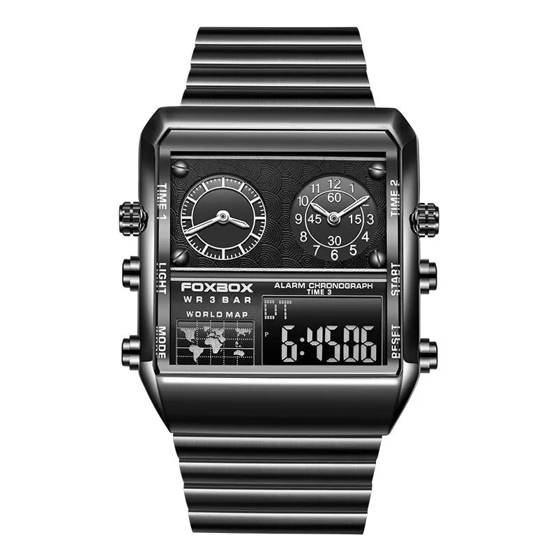 FOXBOX New Creative Square Watch Men Top Brand Luxury Digital Watch Fashion Dual Display Watches For Men Relogio Masculino+BOX - Sun Studio