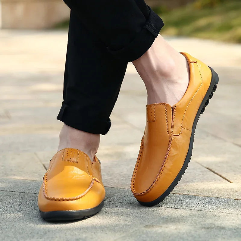 Leather Men Casual Shoes Breathable Soft Mens Loafers Italian Brand Moccasins Slip on Black Driving Shoes Plus Size 37-47 - Sun Studio
