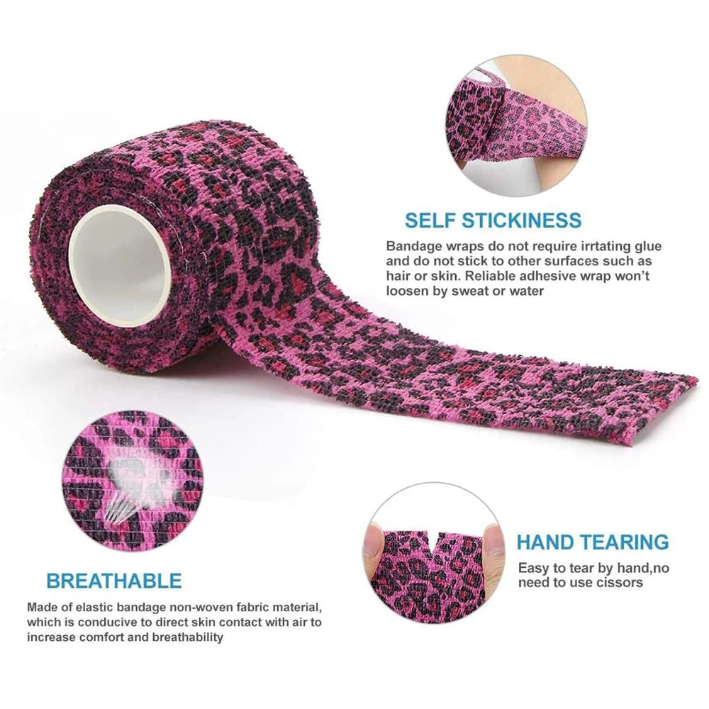 Pink leopard printTattoo Bandage Tape Anti-slip Nonwoven Waterproof Disposable Self-adhesive Elastic Bandage Grip Cover Wrap - Sun Studio