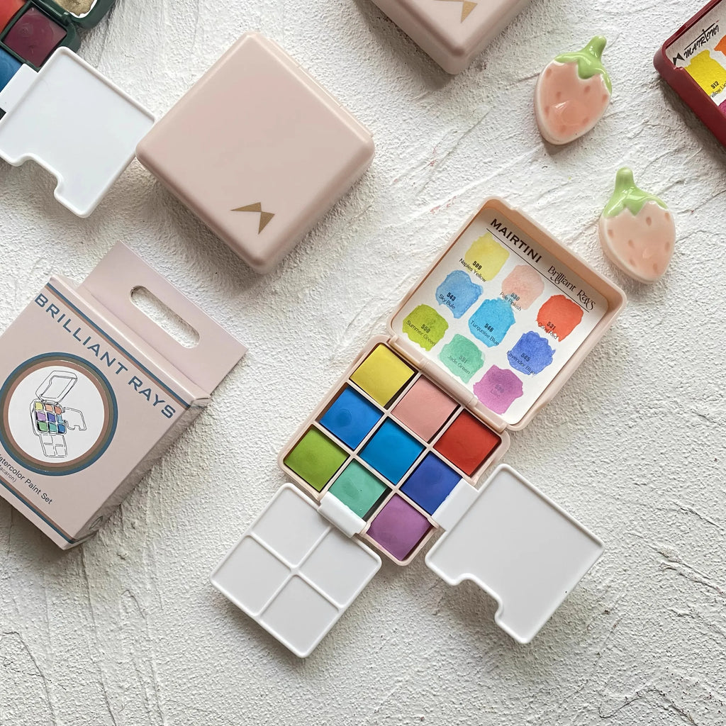 MAIRTINI Travel Watercolor Paint Set 9 Colors 100% Cotton Paper Mini Solid Water Color Paint With Palette Painting Supplies - Sun Studio