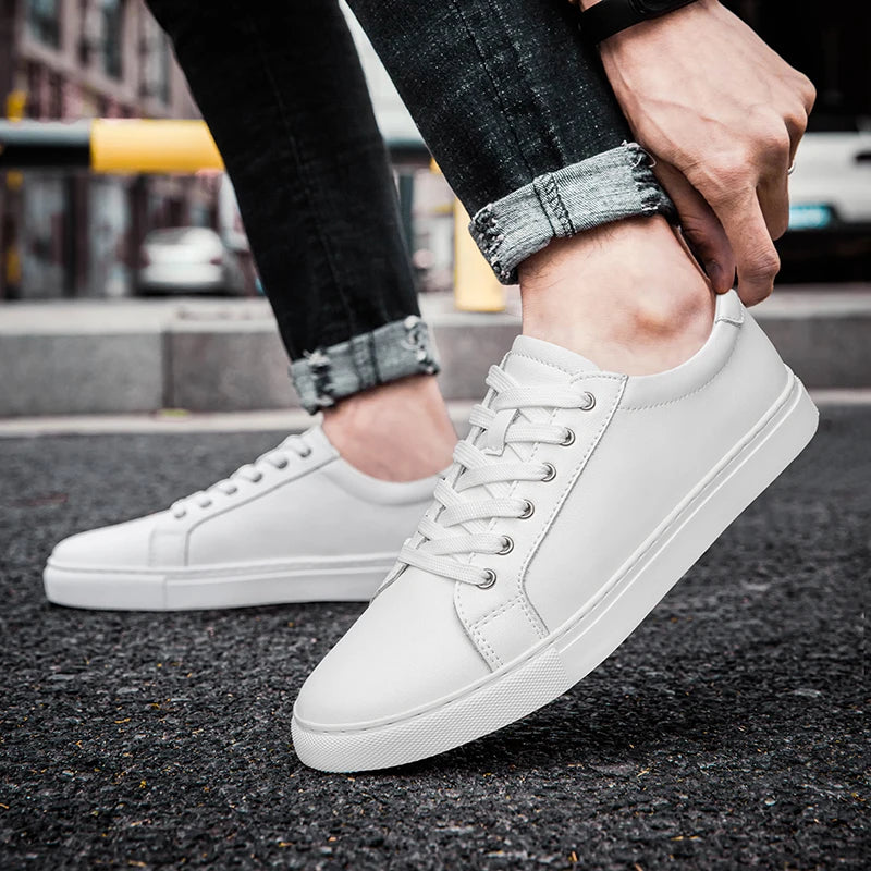 New Sneakers Men Shoes Genuine Leather Mens Casual Shoes Flat Male Footwear Fashion Black White Shoes Tenis Masculino Skateboard - Sun Studio