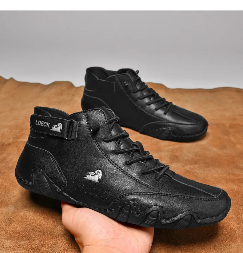 Men Leather Casual High Top Sneakers Winter Fur Plush Ankle BootsNew Luxury Footwear Shoes Zapatos Hombre - Sun Studio