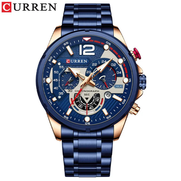 CURREN 8395 Men's Minimalist Large Dial Watch, Water-resistant Calendar Six-hand Multifunctional Quartz Watch