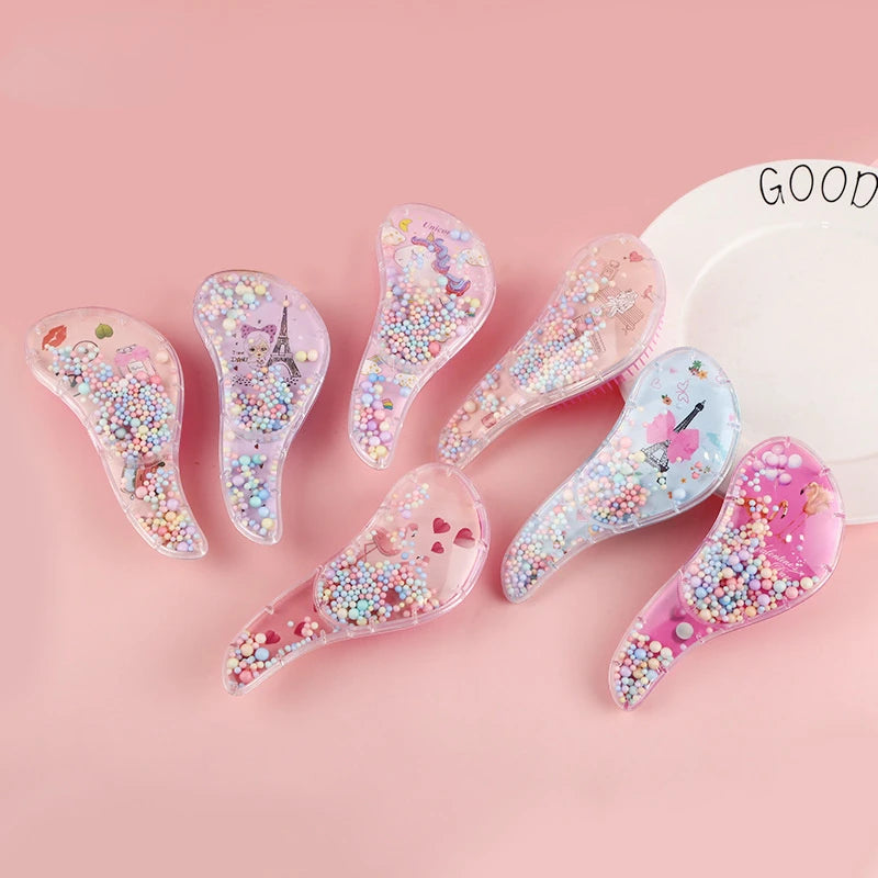 New Cute Hairdressing Comb for Kids Anti-knot Massage Flowing Bead Hair Comb Children Girls Dress Up Makeups Toy Gifts - Sun Studio