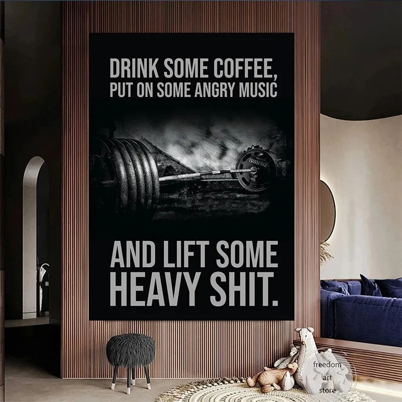 Gym Motivation Muscle Man Bodybuilding Fitness Strength Barbell Art Poster Canvas Painting Wall Print Picture for Home Gym Decor - Sun Studio