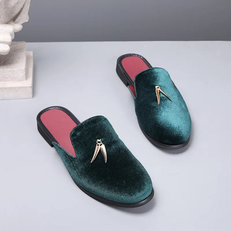 Fashion New Men Velvet Tassels Half Slippers Loafer Male Casual Purple Green Blue Black Mules Moccasins Breathable Driving Shoes - Sun Studio