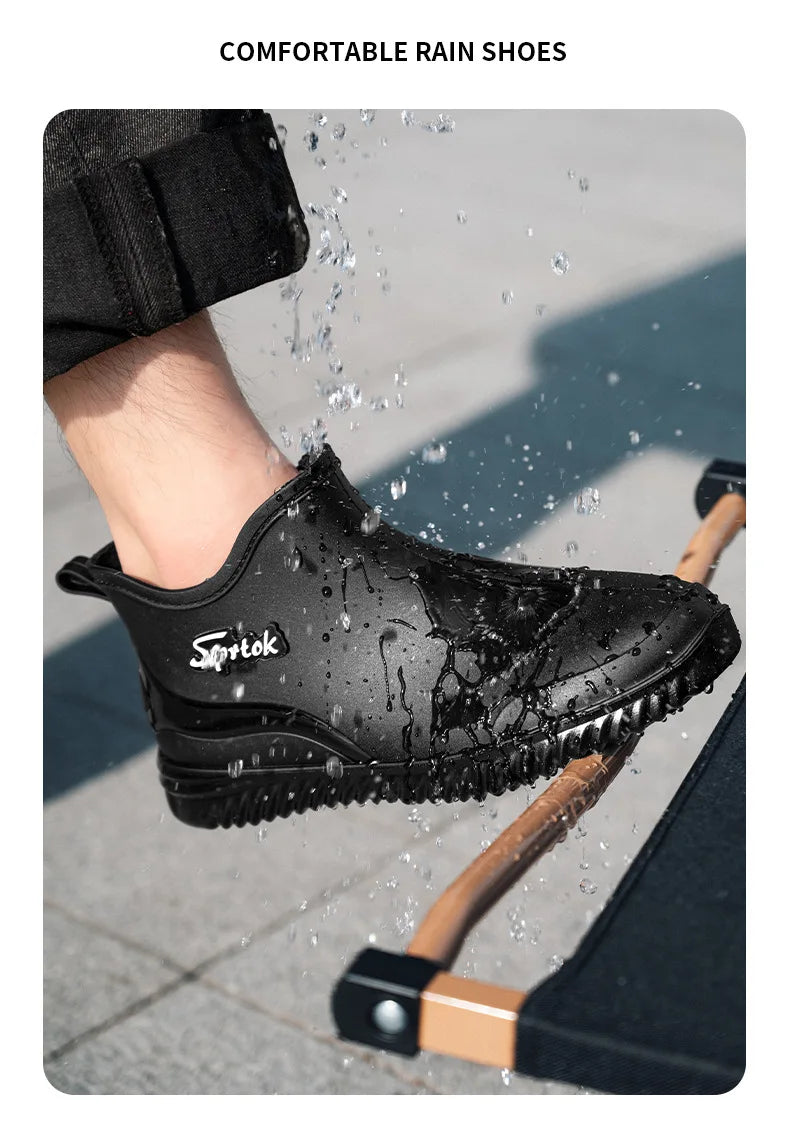 Couples Short Rain Shoes Fashion Light Waterproof Shoes Non-Slip Sports Korean Rain Boots - Sun Studio