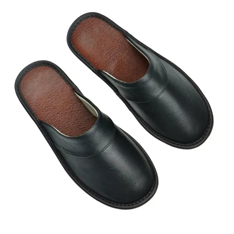 Classic PU Leather Slippers Male Indoor Unisex Shoes Men 2024 Fashion Man Leather Shoes Home Slippers Waterproof Man House Shoes - Sun Studio