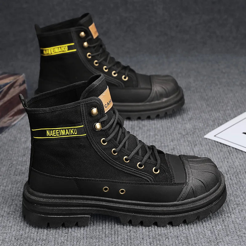 Boots men's high top 2025 summer anti slip and wear-resistant thick soled trendy boots men's workwear versatile - Sun Studio